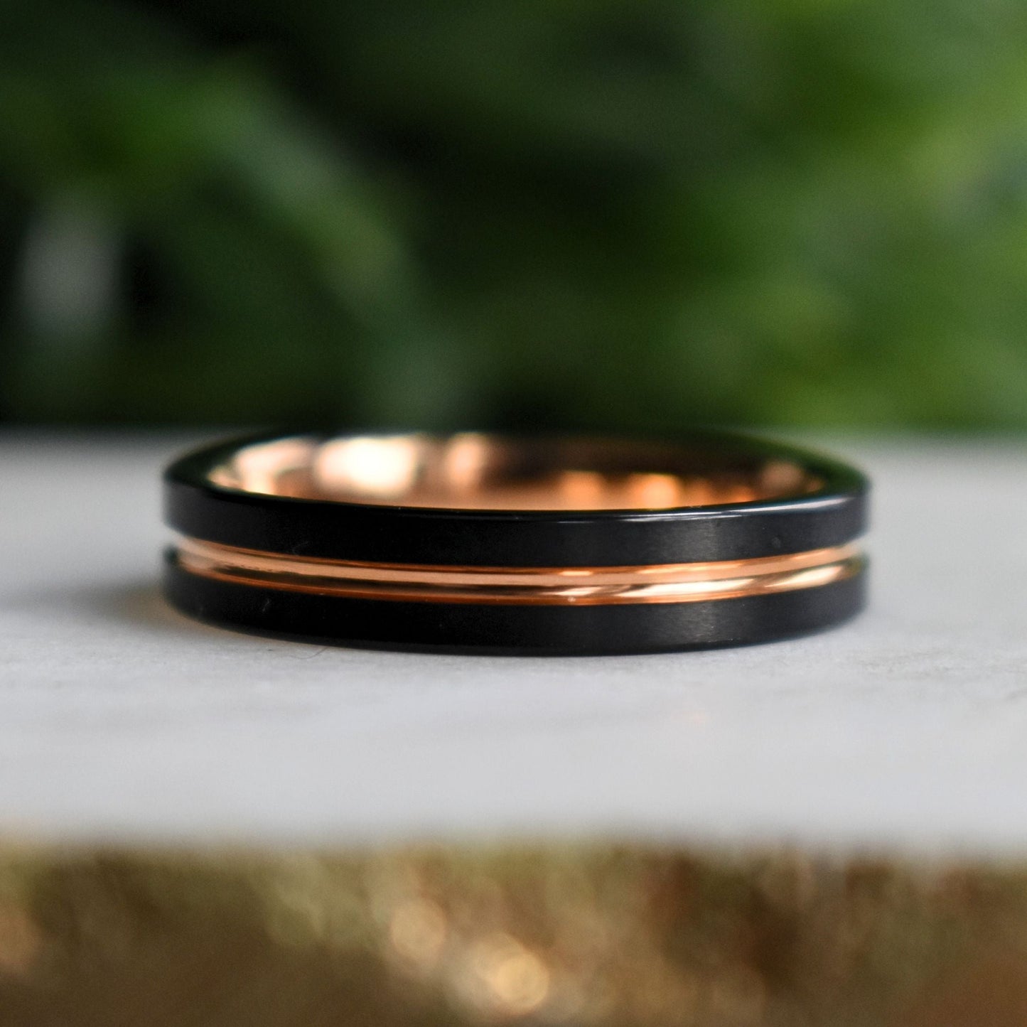 Black Tungsten 5mm Ring with Rose Gold Center - Tungsten Titans