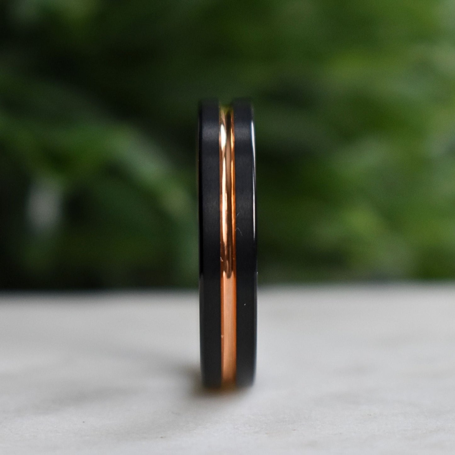 Black Tungsten 5mm Ring with Rose Gold Center - Tungsten Titans