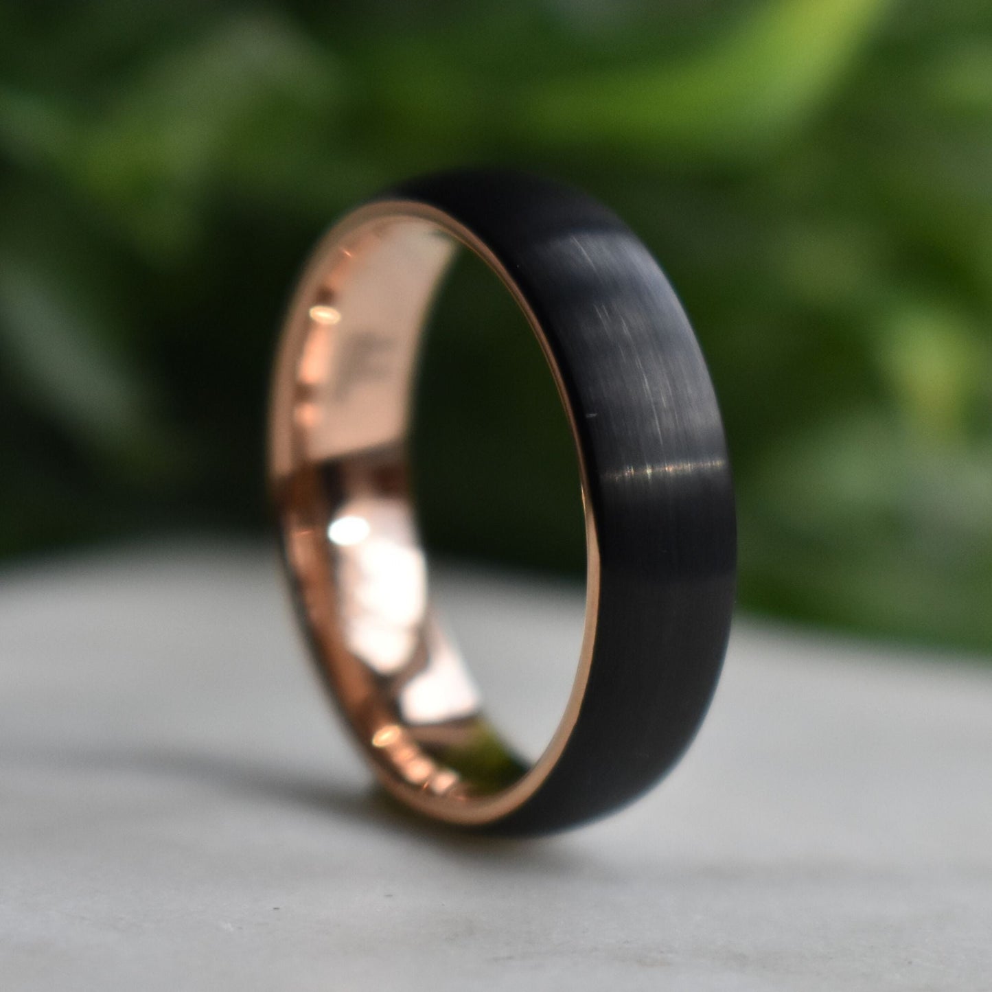 Black Brushed Tungsten 6mm Ring with Rose Gold Band - Tungsten Titans