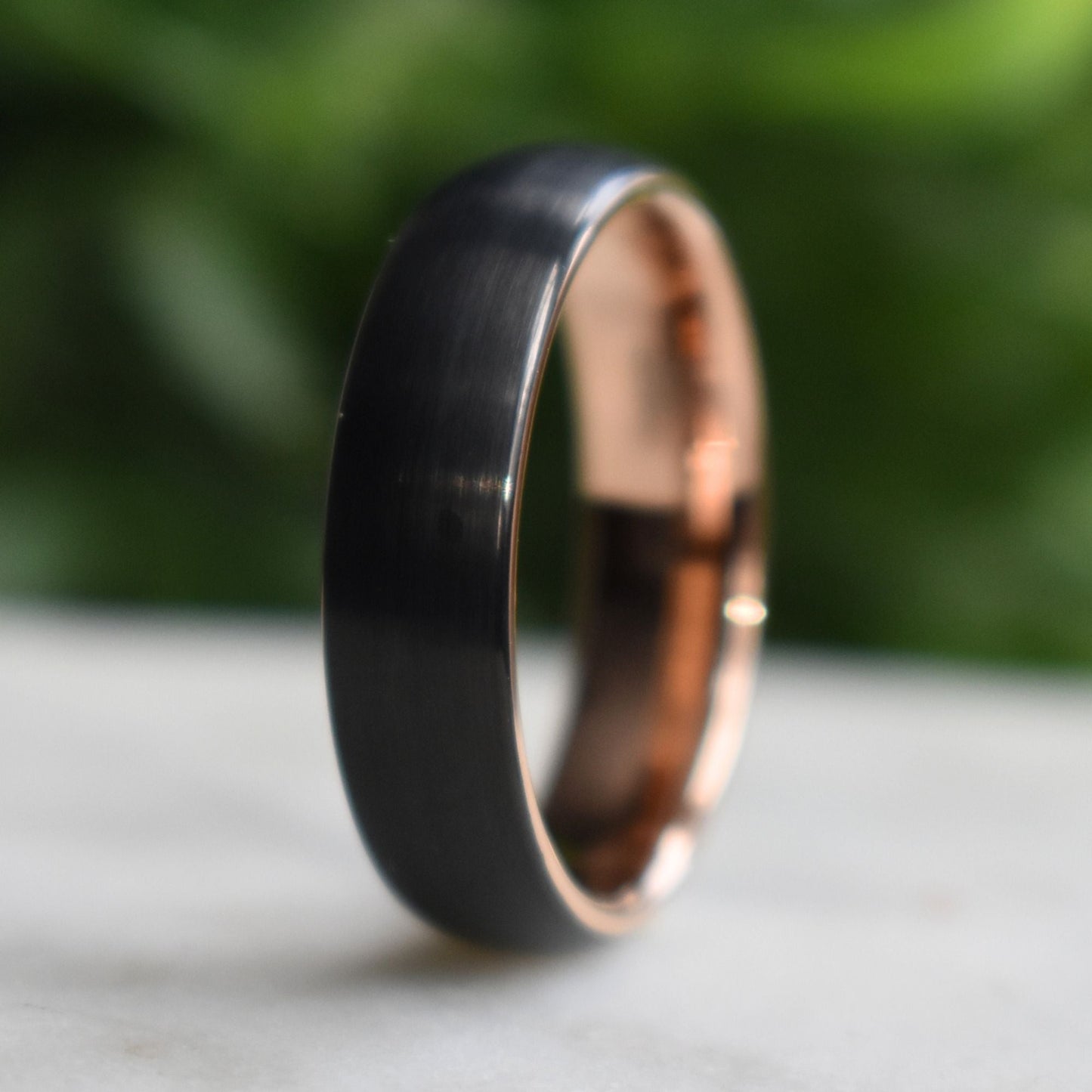 Black Brushed Tungsten 6mm Ring with Rose Gold Band - Tungsten Titans