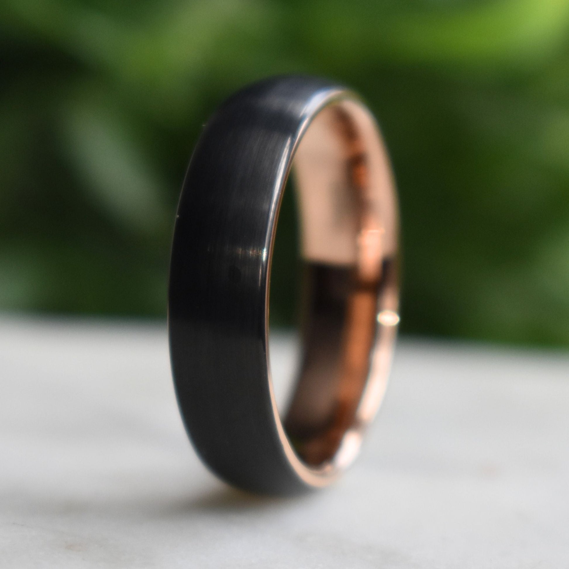 Black Brushed Tungsten 6mm Ring with Rose Gold Band - Tungsten Titans