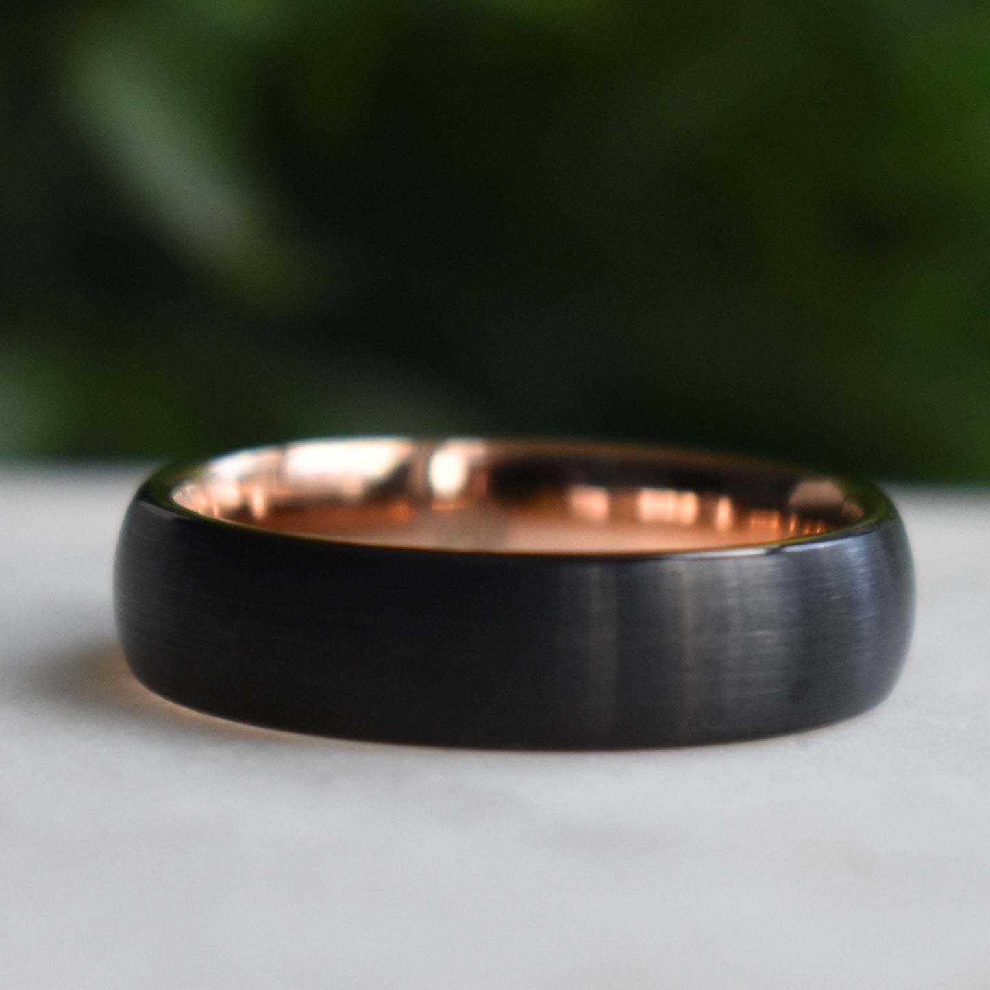 Black Brushed Tungsten 6mm Ring with Rose Gold Band - Tungsten Titans