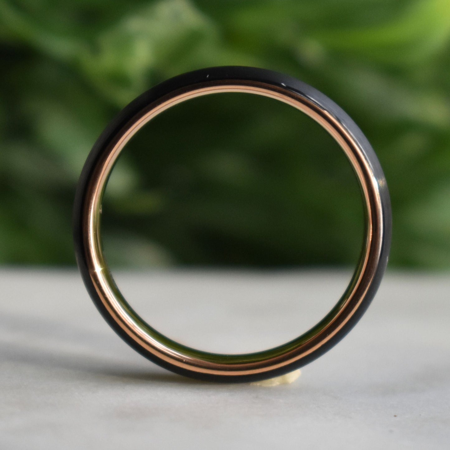 Black Brushed Tungsten 6mm Ring with Rose Gold Band - Tungsten Titans