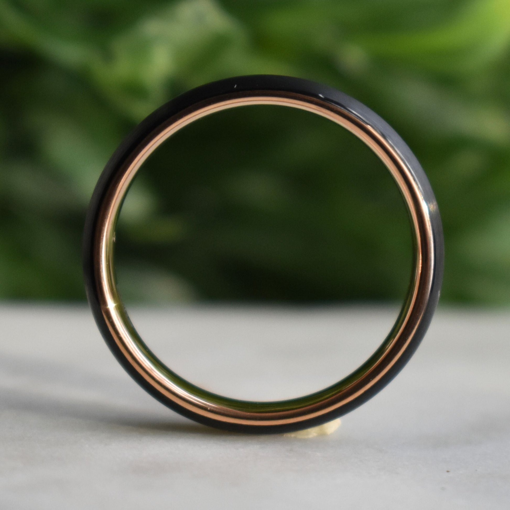 Black Brushed Tungsten 6mm Ring with Rose Gold Band - Tungsten Titans