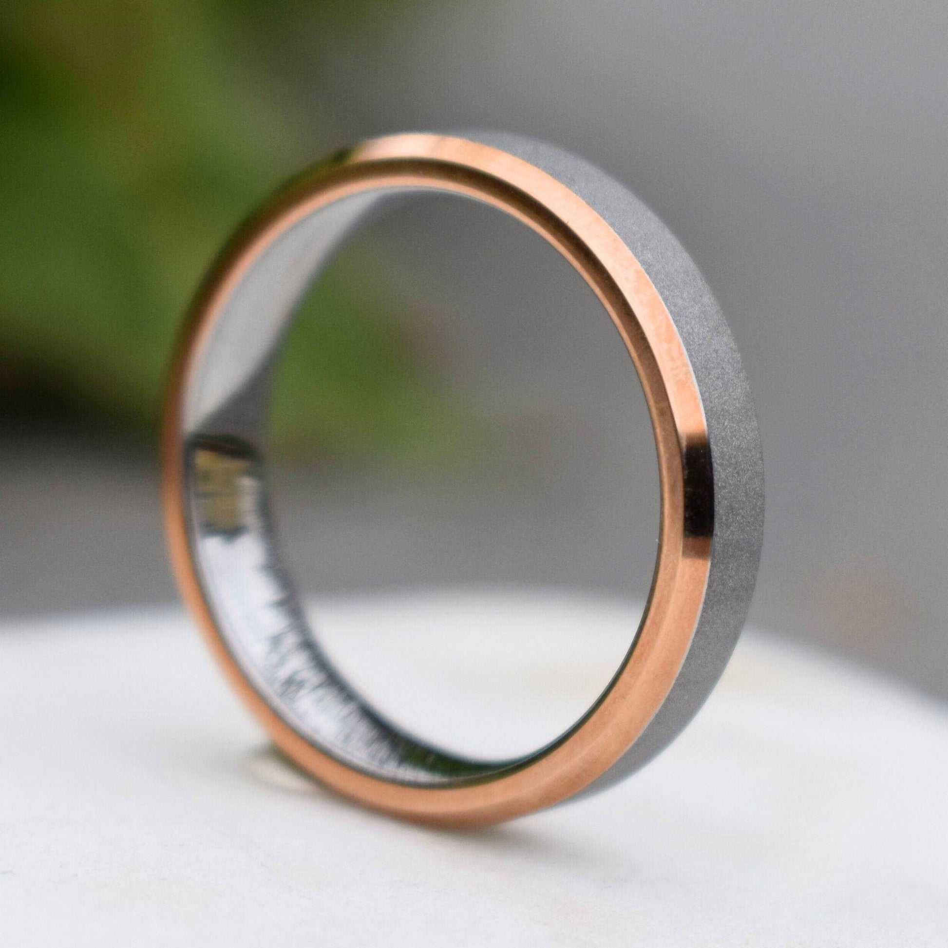 Tungsten 5mm Ring Brushed Silver with High Polished Rose Gold Edges - Tungsten Titans