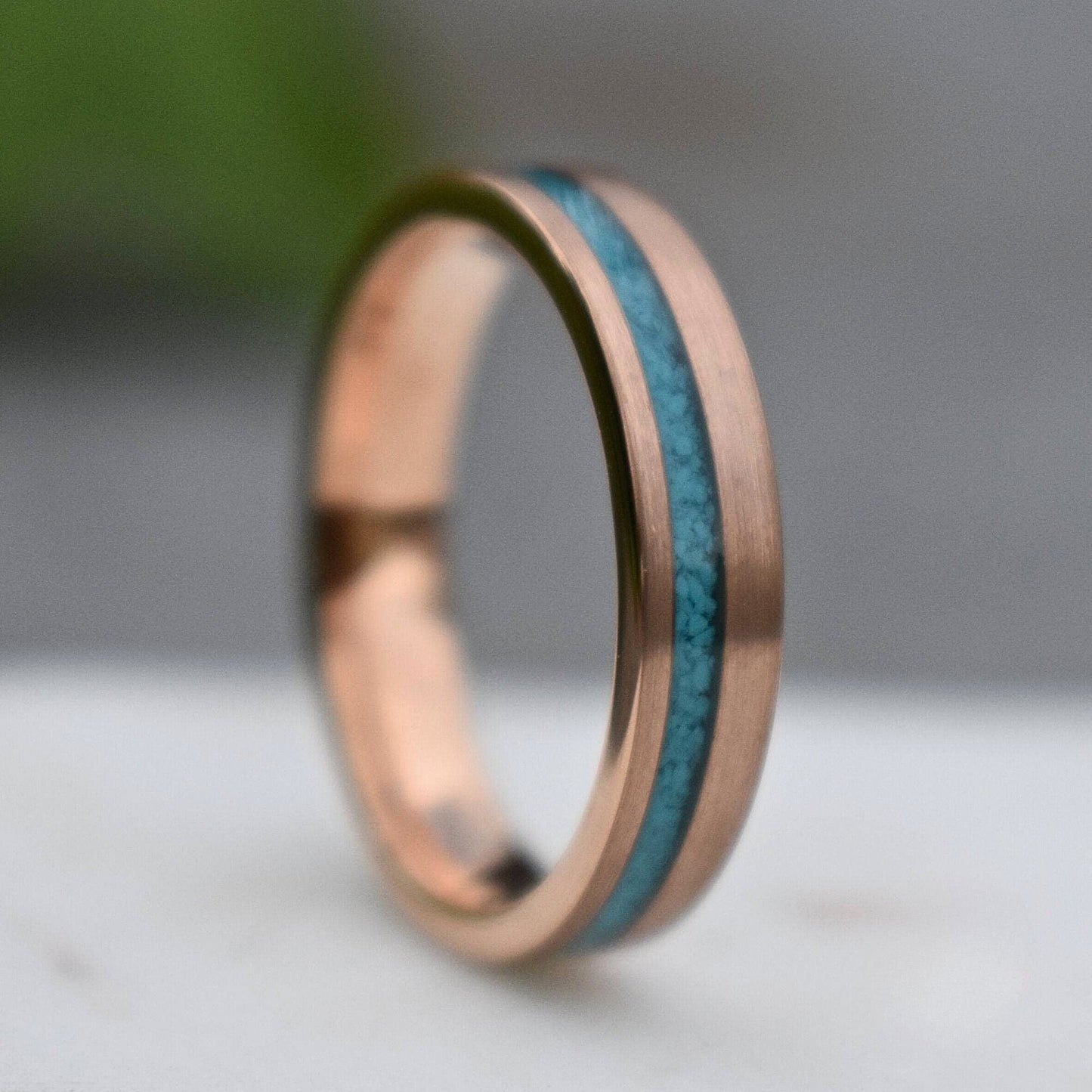 Tungsten 5mm Ring Rose Gold with Crushed Turquoise Wedding Band - Tungsten Titans
