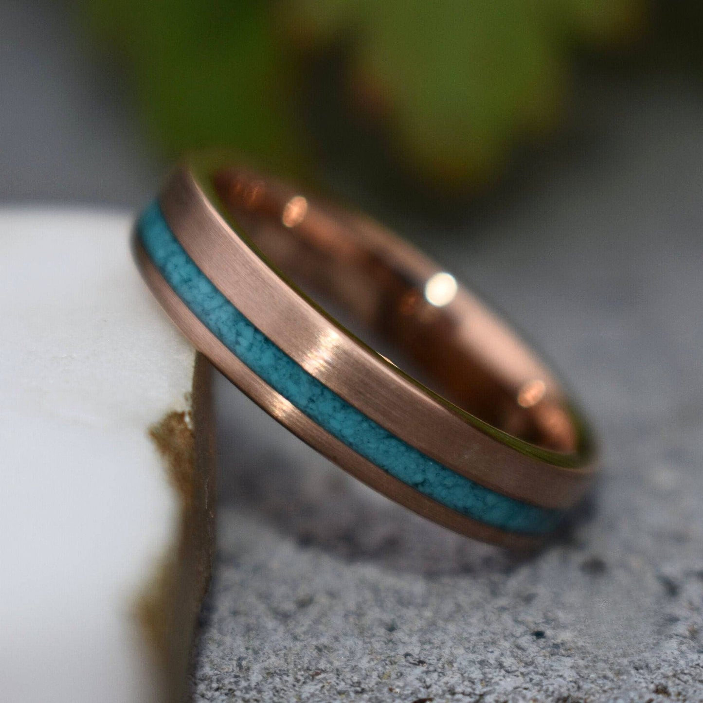 Tungsten 5mm Ring Rose Gold with Crushed Turquoise Wedding Band - Tungsten Titans