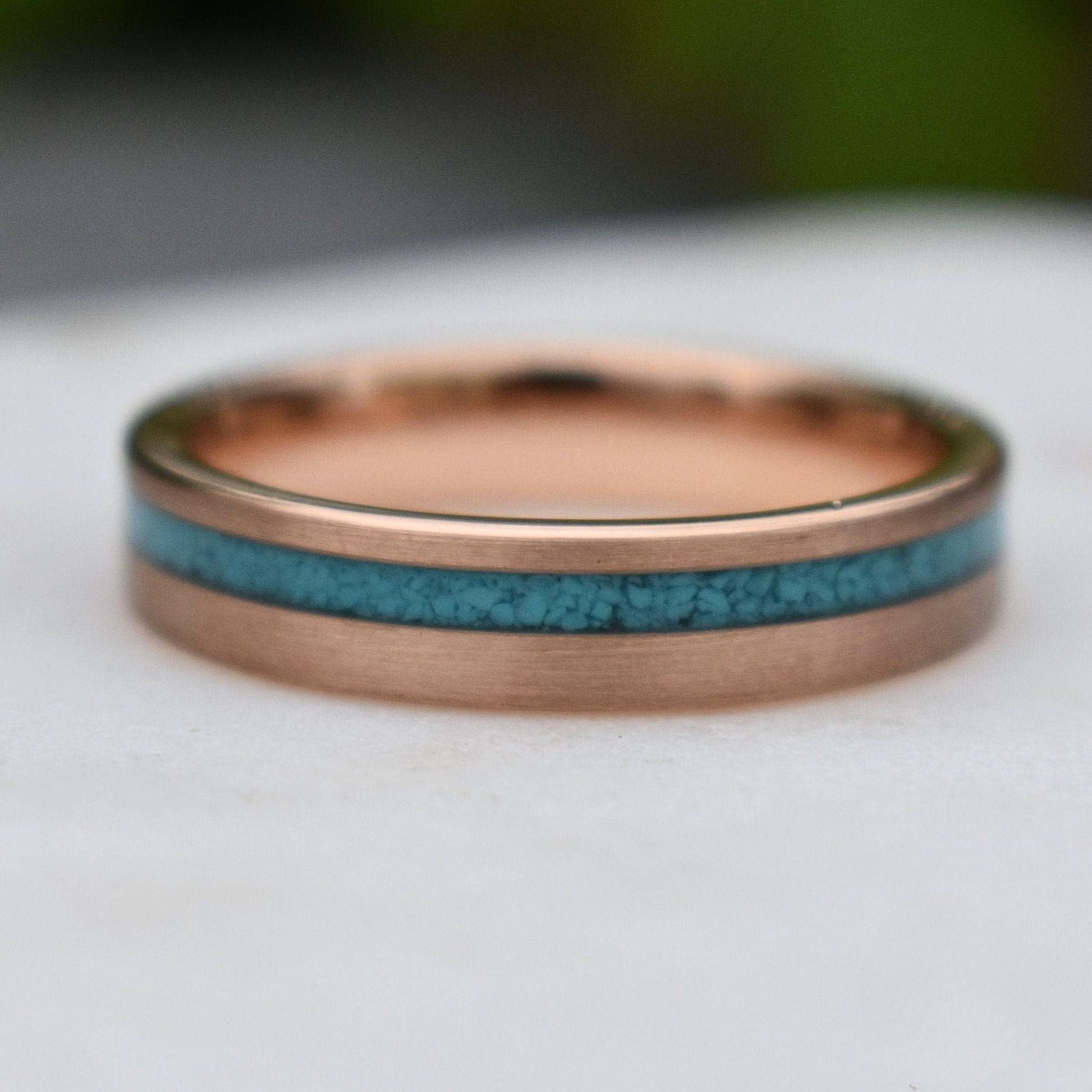 Tungsten 5mm Ring Rose Gold with Crushed Turquoise Wedding Band - Tungsten Titans