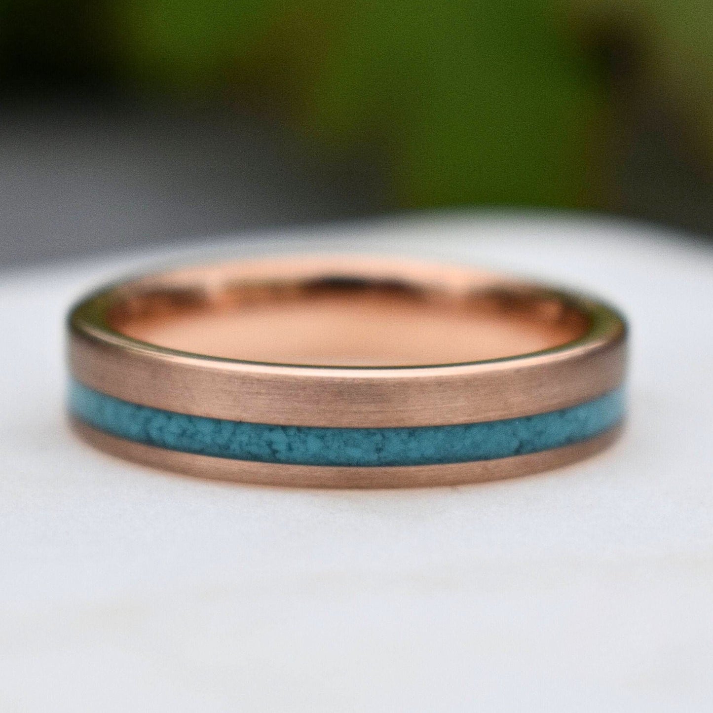 Tungsten 5mm Ring Rose Gold with Crushed Turquoise Wedding Band - Tungsten Titans