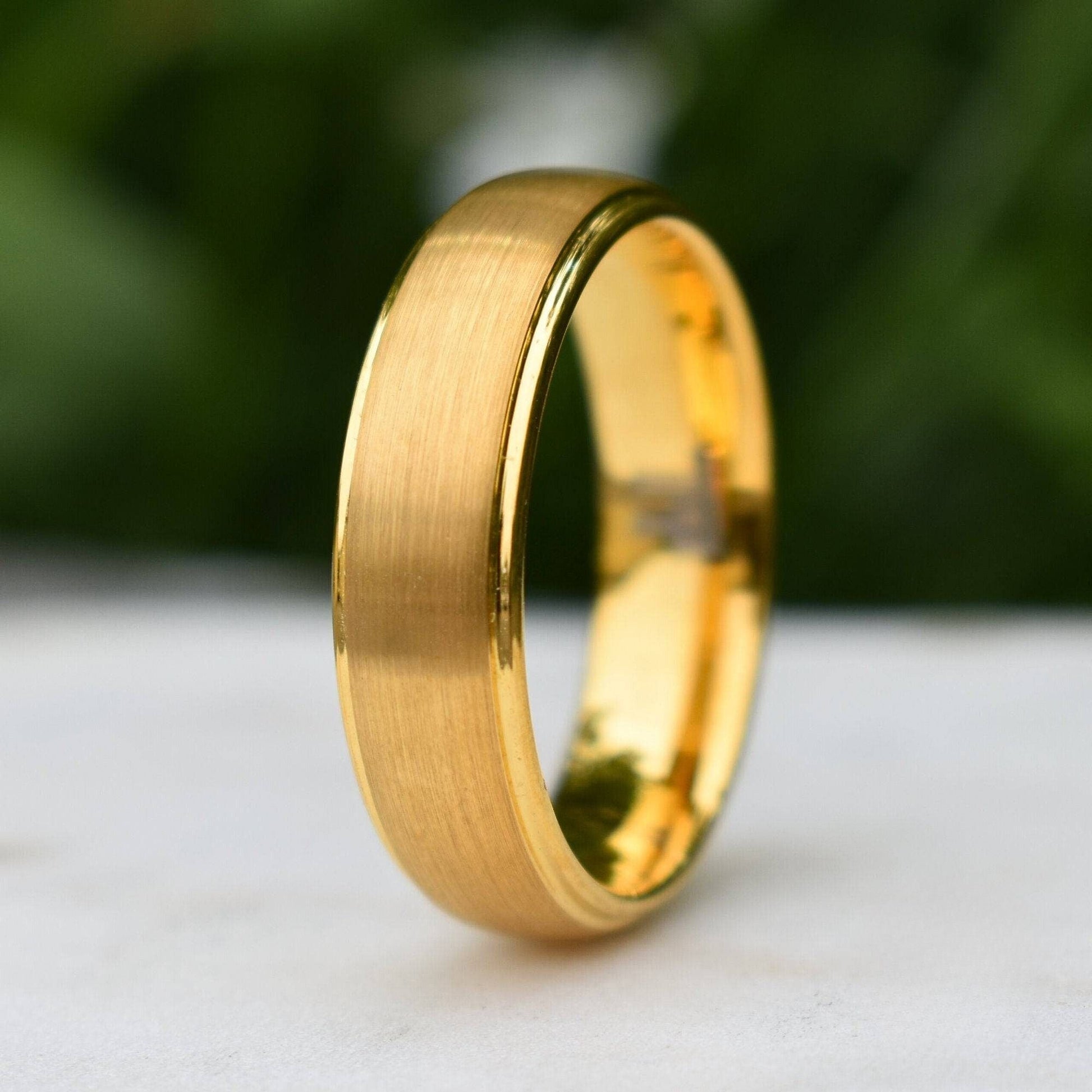 Tungsten 7mm Ring Gold Brushed Centre with a Stepped Edge - Tungsten Titans