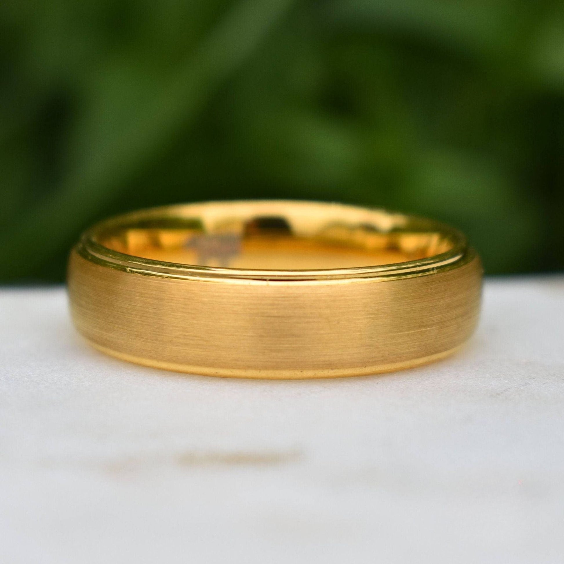 Tungsten 7mm Ring Gold Brushed Centre with a Stepped Edge - Tungsten Titans