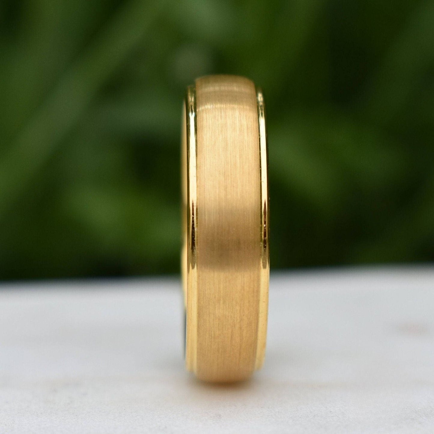 Tungsten 7mm Ring Gold Brushed Centre with a Stepped Edge - Tungsten Titans