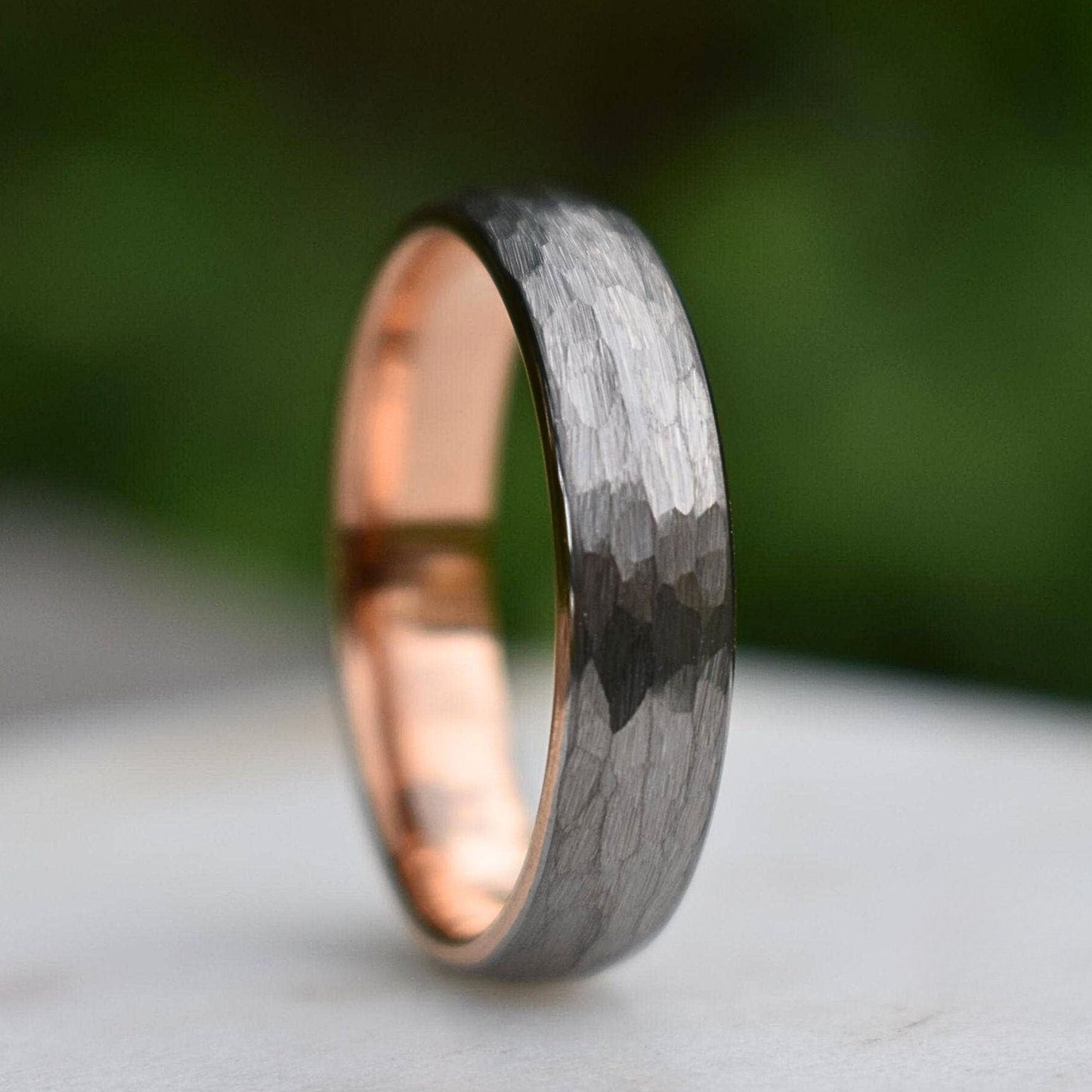 Hammered Tungsten 6mm Ring with Rose Gold Band - Tungsten Titans