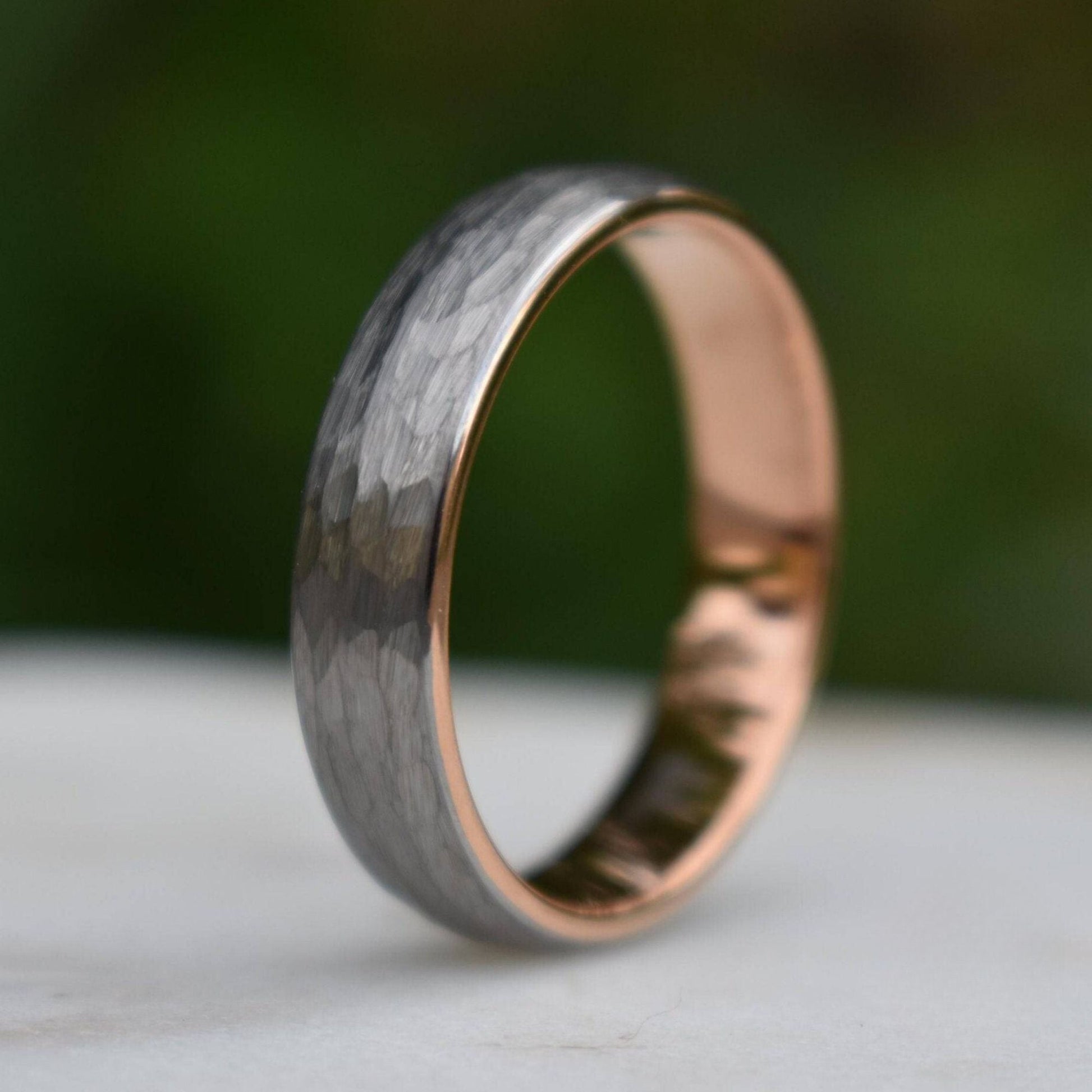 Hammered Tungsten 6mm Ring with Rose Gold Band - Tungsten Titans