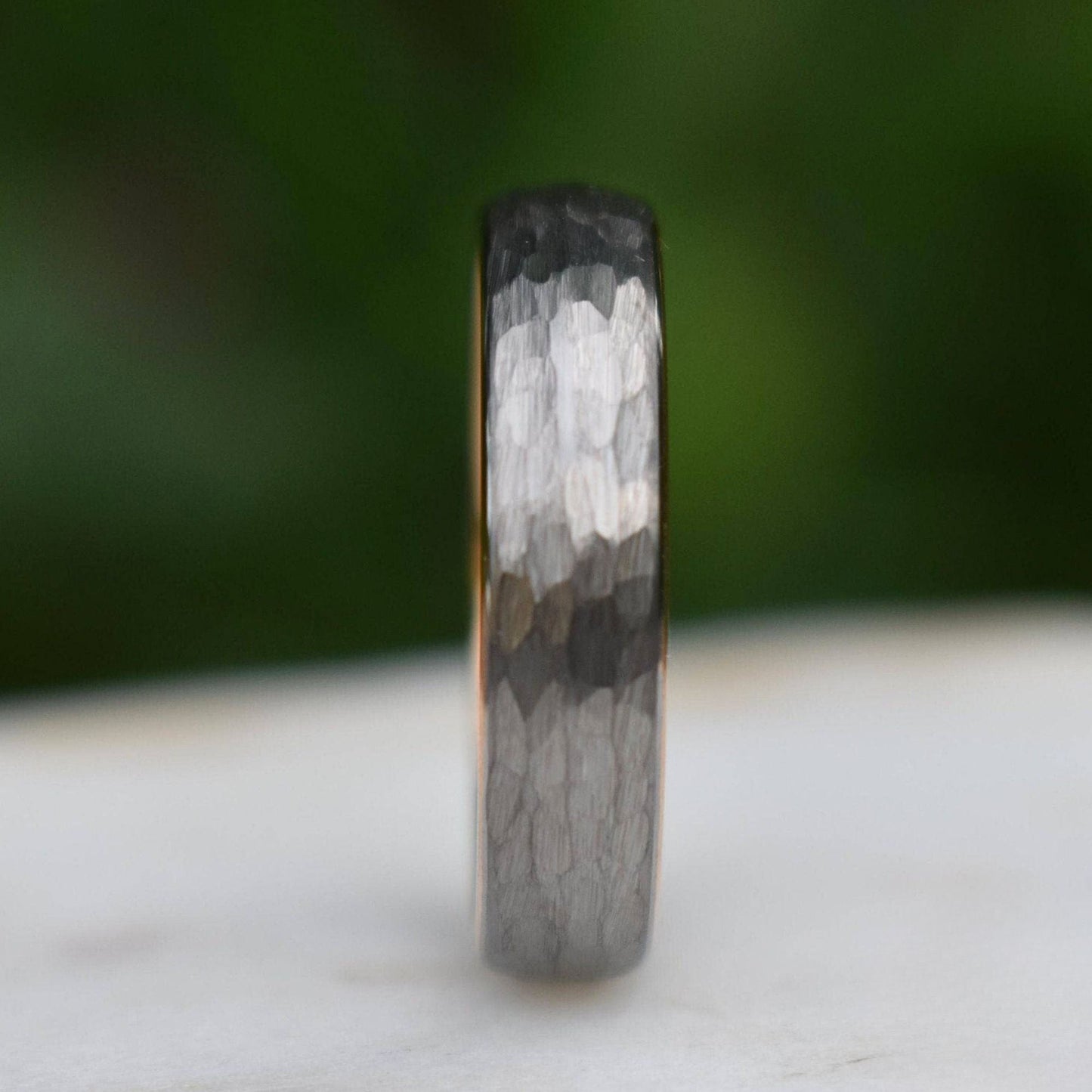 Hammered Tungsten 6mm Ring with Rose Gold Band - Tungsten Titans