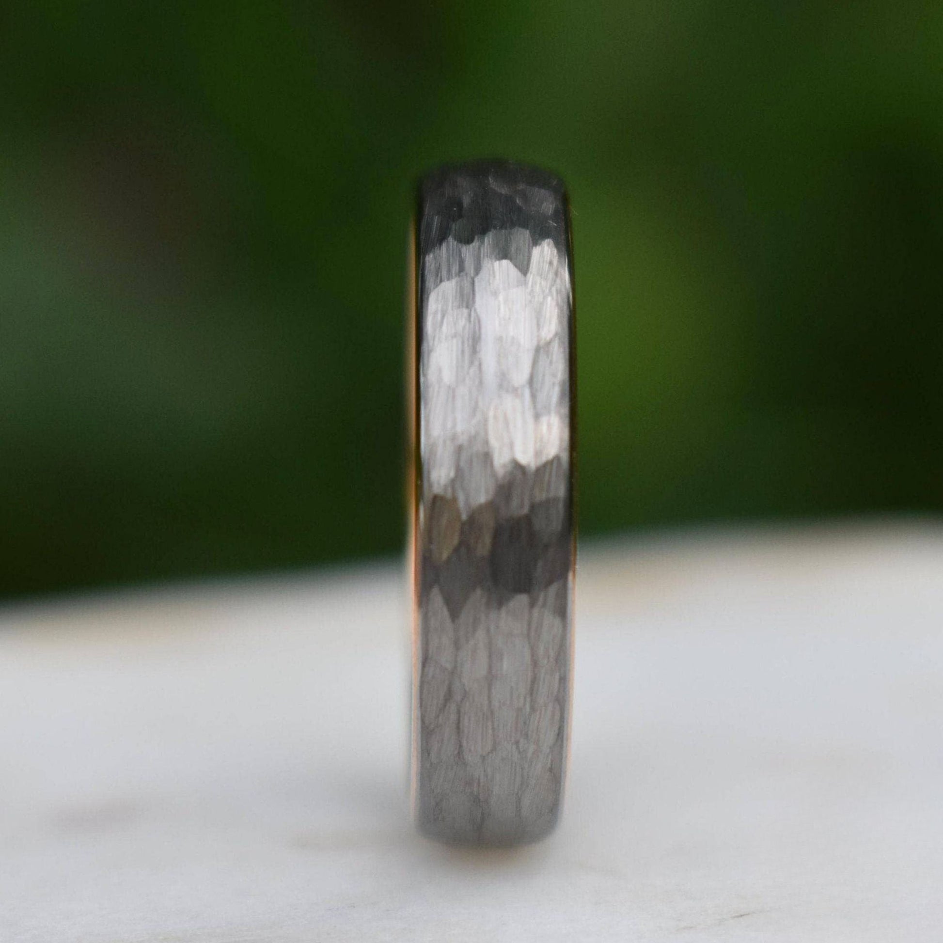 Hammered Tungsten 6mm Ring with Rose Gold Band - Tungsten Titans