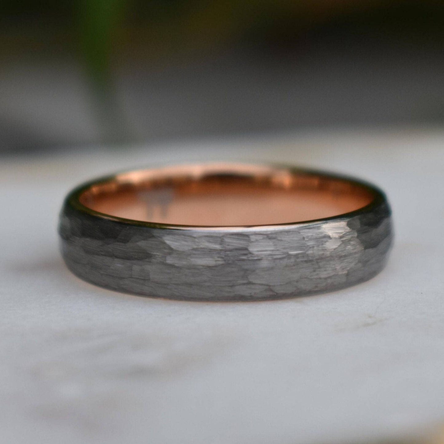 Hammered Tungsten 6mm Ring with Rose Gold Band - Tungsten Titans