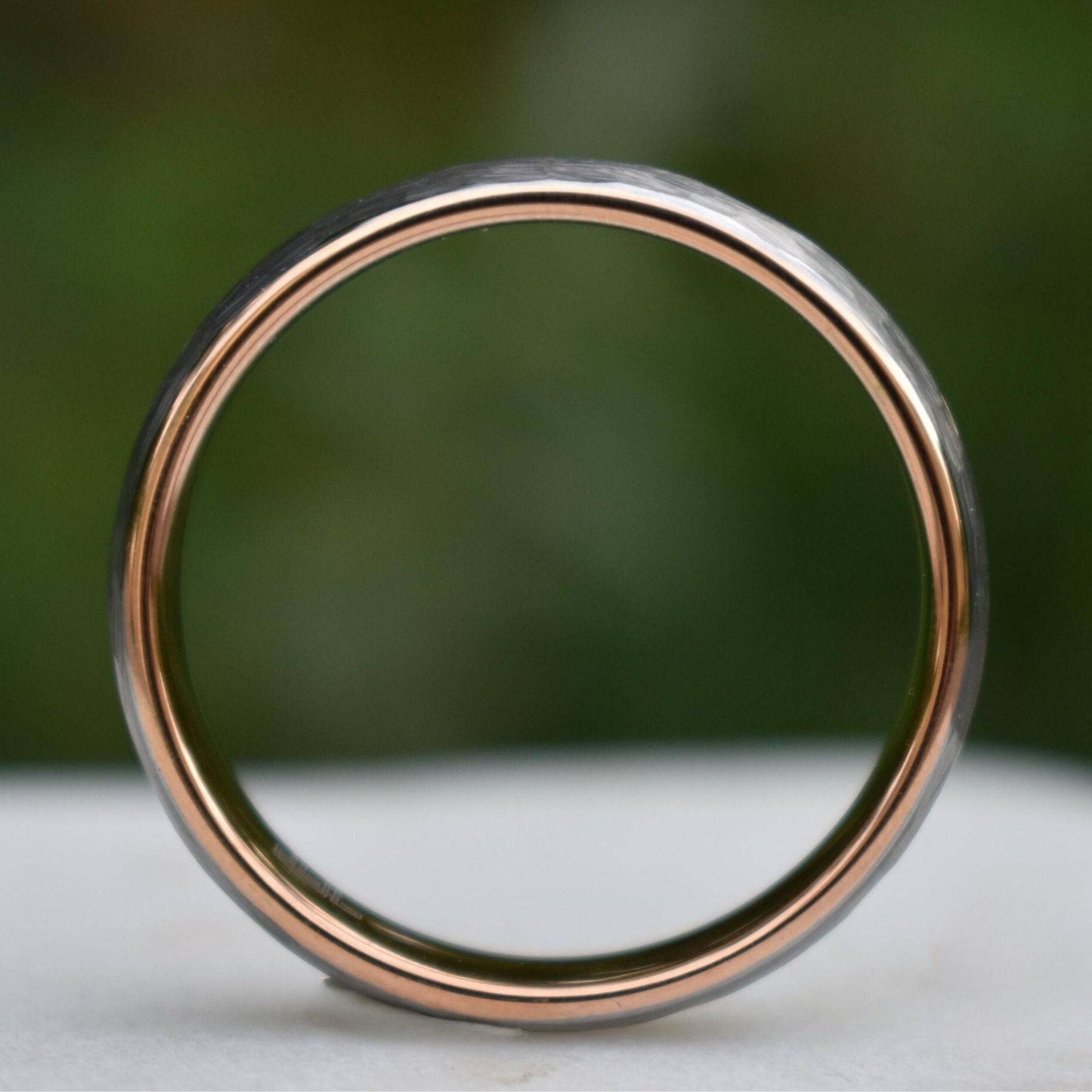 Hammered Tungsten 6mm Ring with Rose Gold Band - Tungsten Titans