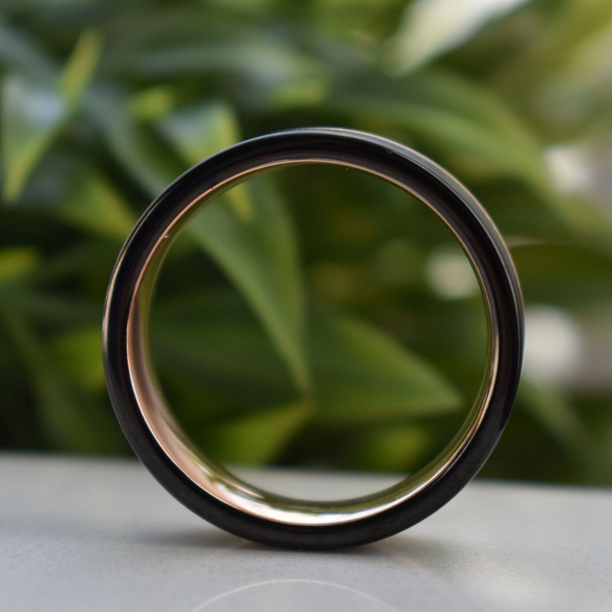Tungsten Ring 8mm Brushed Black and Rose Gold, Mens Ring, Mens Wedding Band
