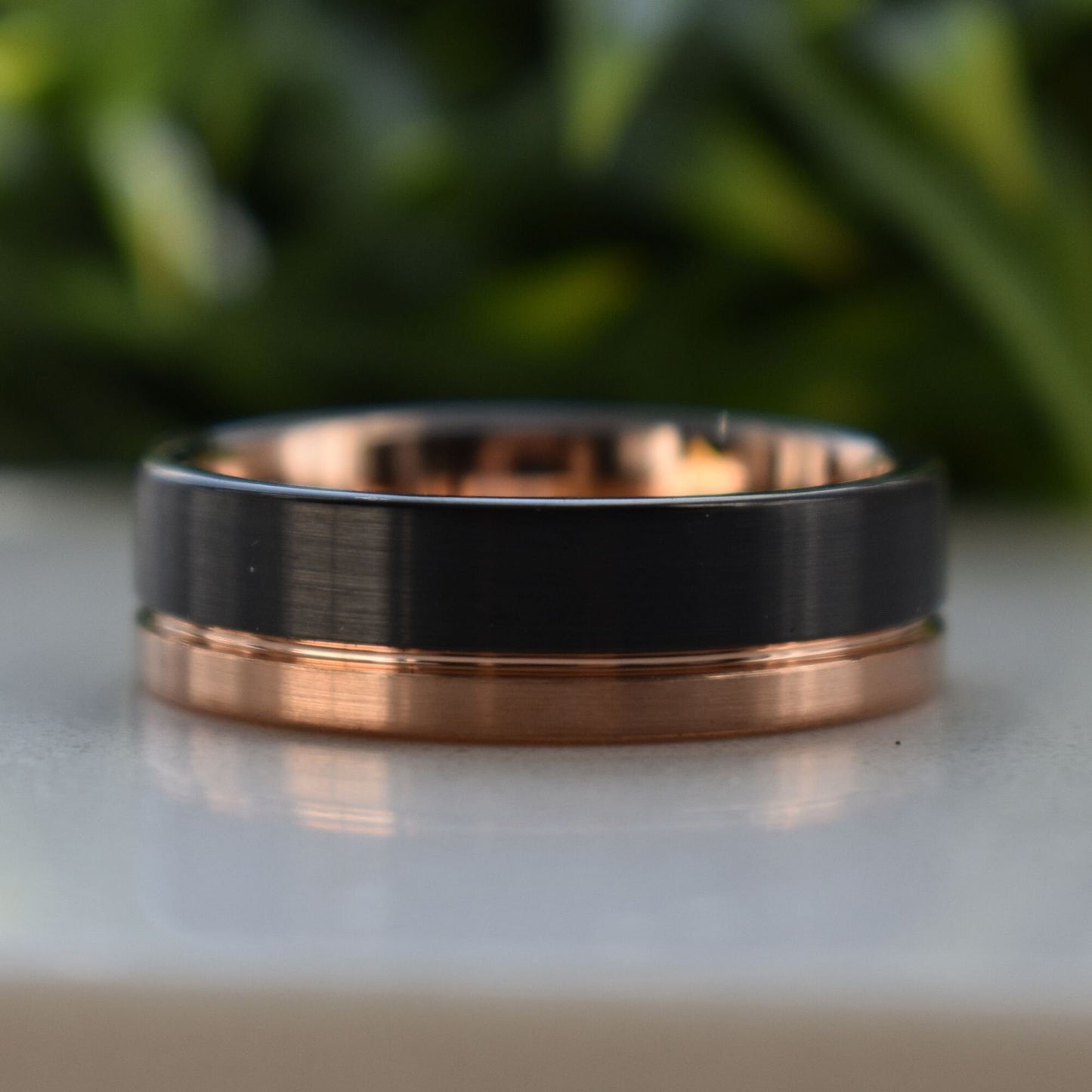 Tungsten Ring 8mm Brushed Black and Rose Gold, Mens Ring, Mens Wedding Band