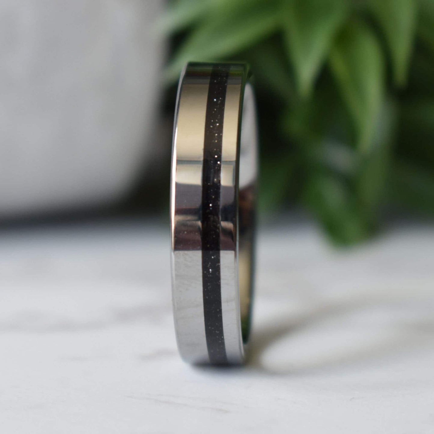 Tungsten 6mm Ring Black Druzy Quartz Wedding Band
