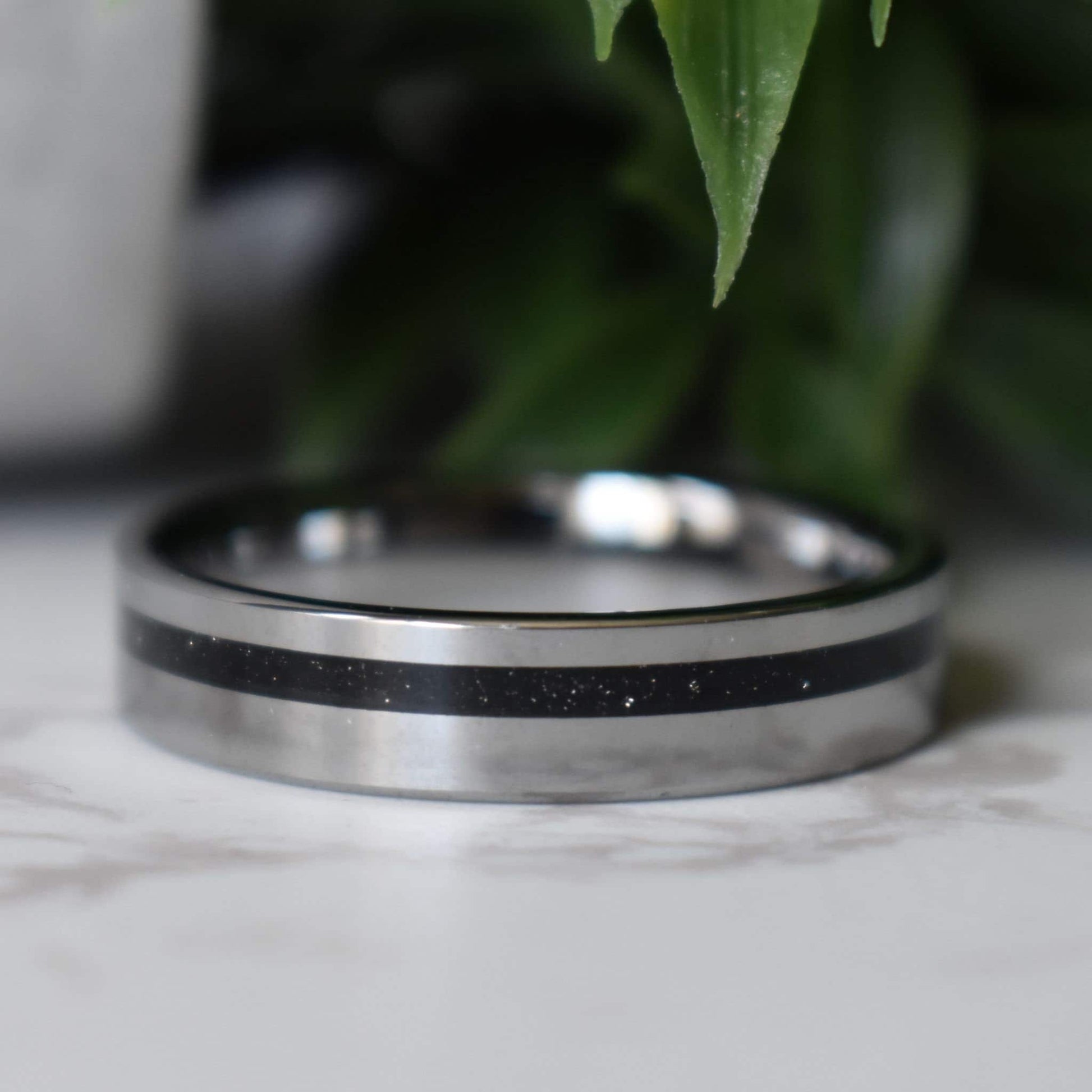 Tungsten 6mm Ring Black Druzy Quartz Wedding Band