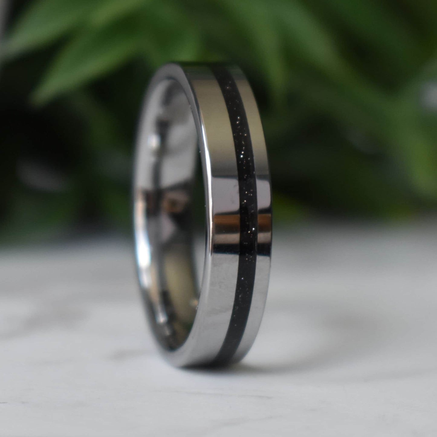 Tungsten 6mm Ring Black Druzy Quartz Wedding Band