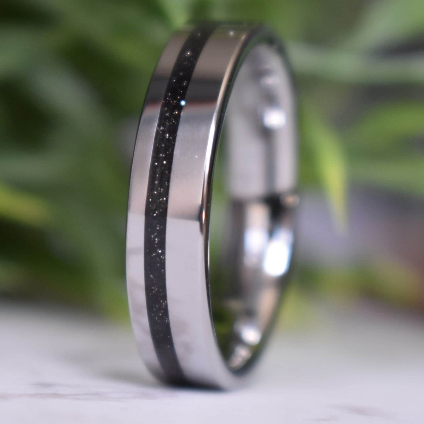 Tungsten 6mm Ring Black Druzy Quartz Wedding Band