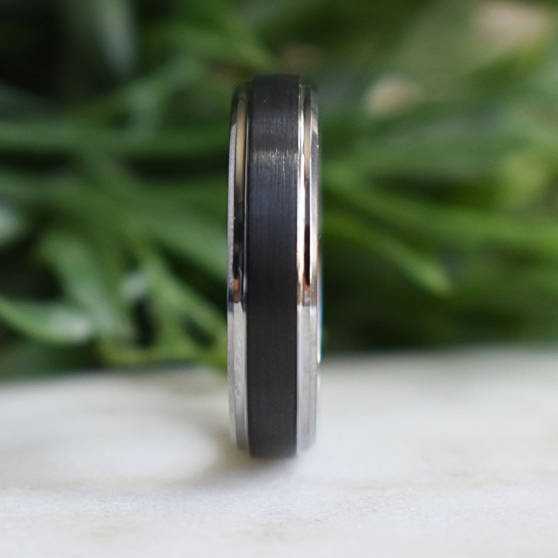 Tungsten 6mm Black Ring with Silver Edges