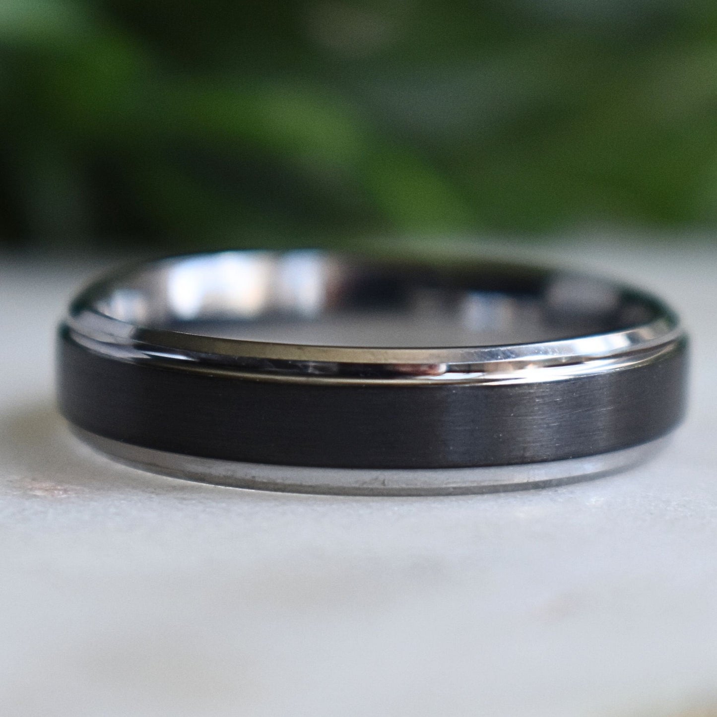 Tungsten 6mm Black Ring with Silver Edges