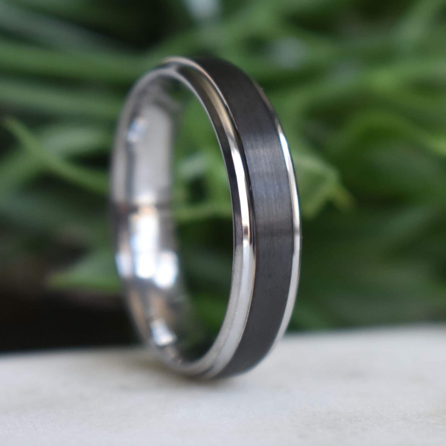 Tungsten 6mm Black Ring with Silver Edges