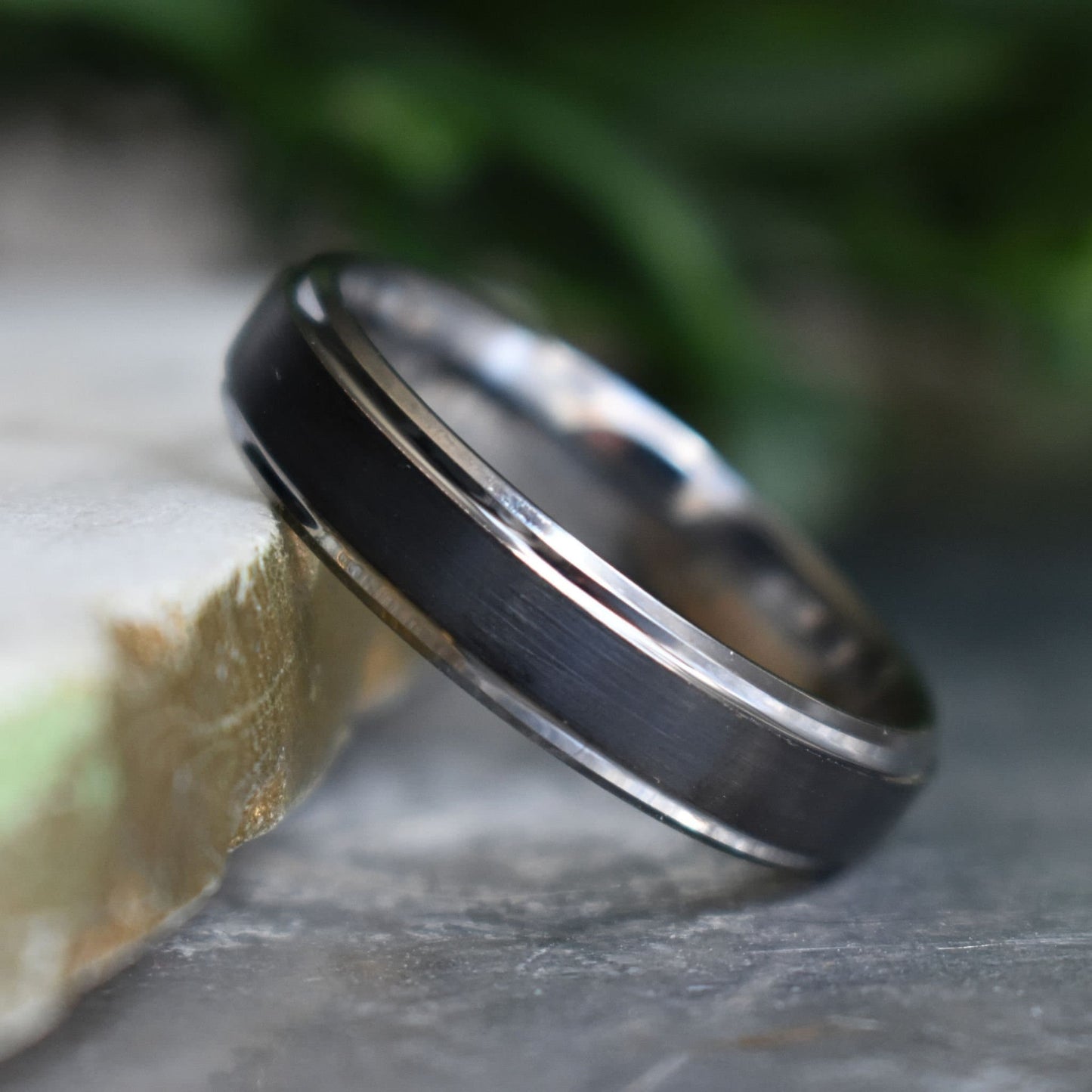 Tungsten 6mm Black Ring with Silver Edges