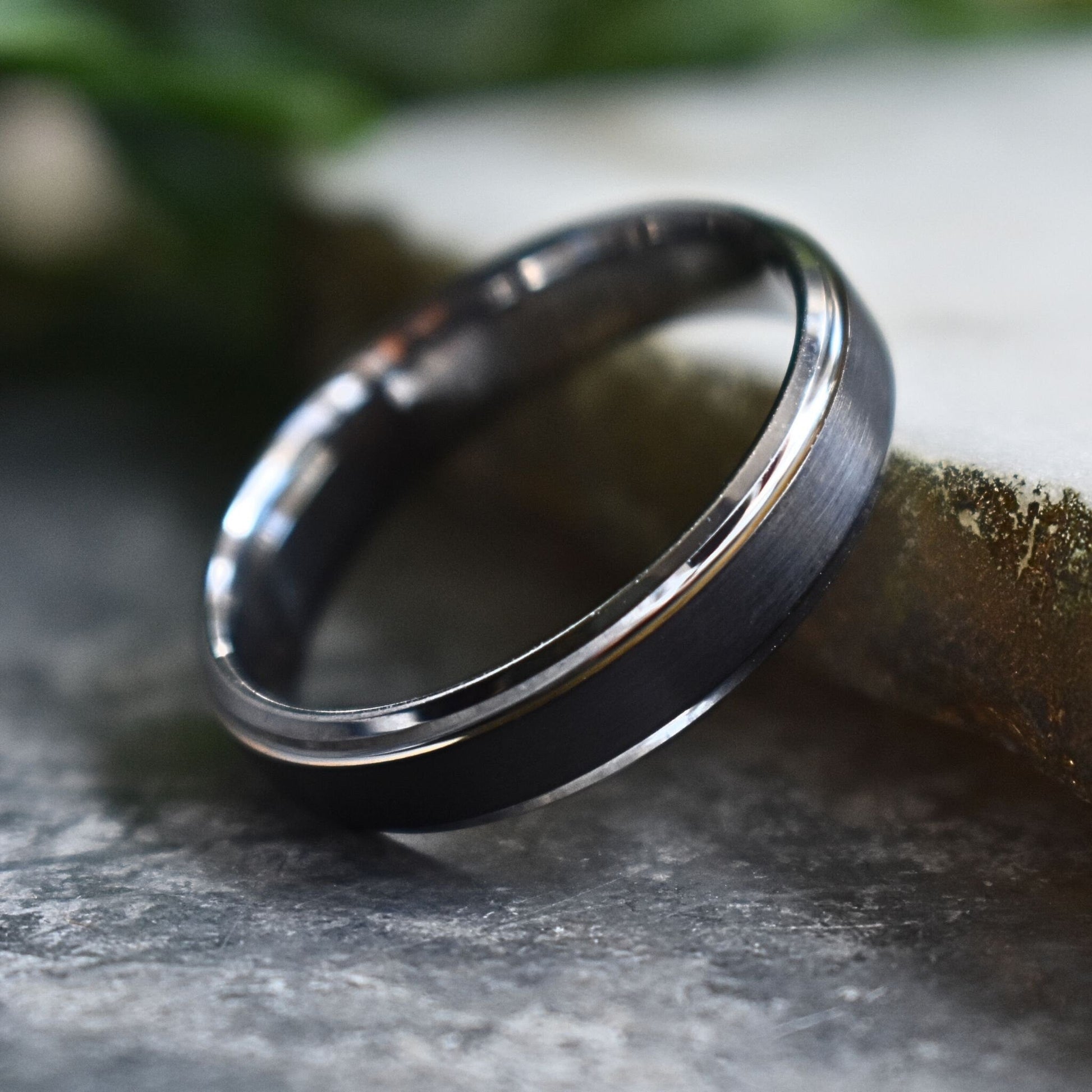 Tungsten 6mm Black Ring with Silver Edges