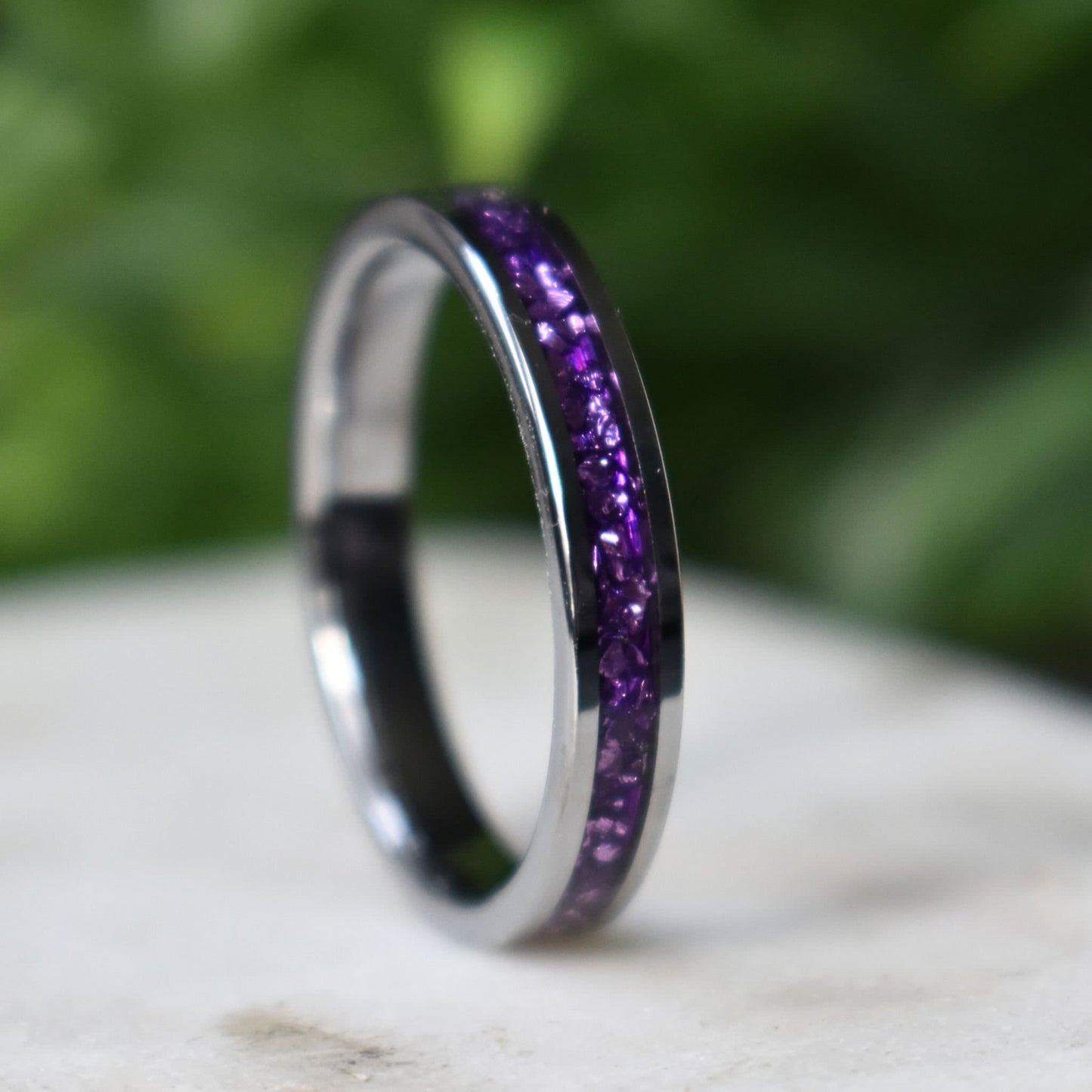 Tungsten 4mm Ring with Amethyst Inlay