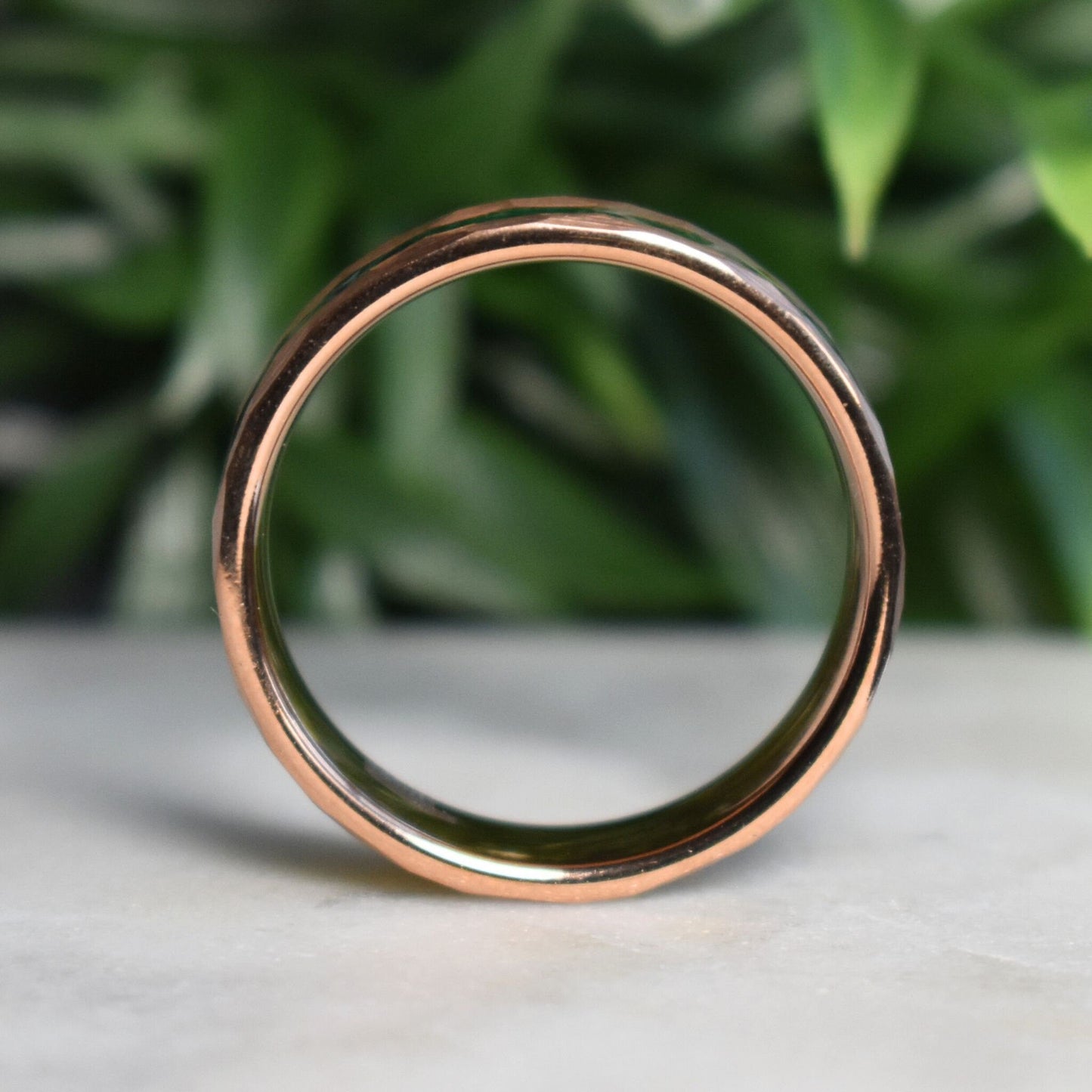 Tungsten 8mm Hammered Rose Gold Ring with Malachite Inlay