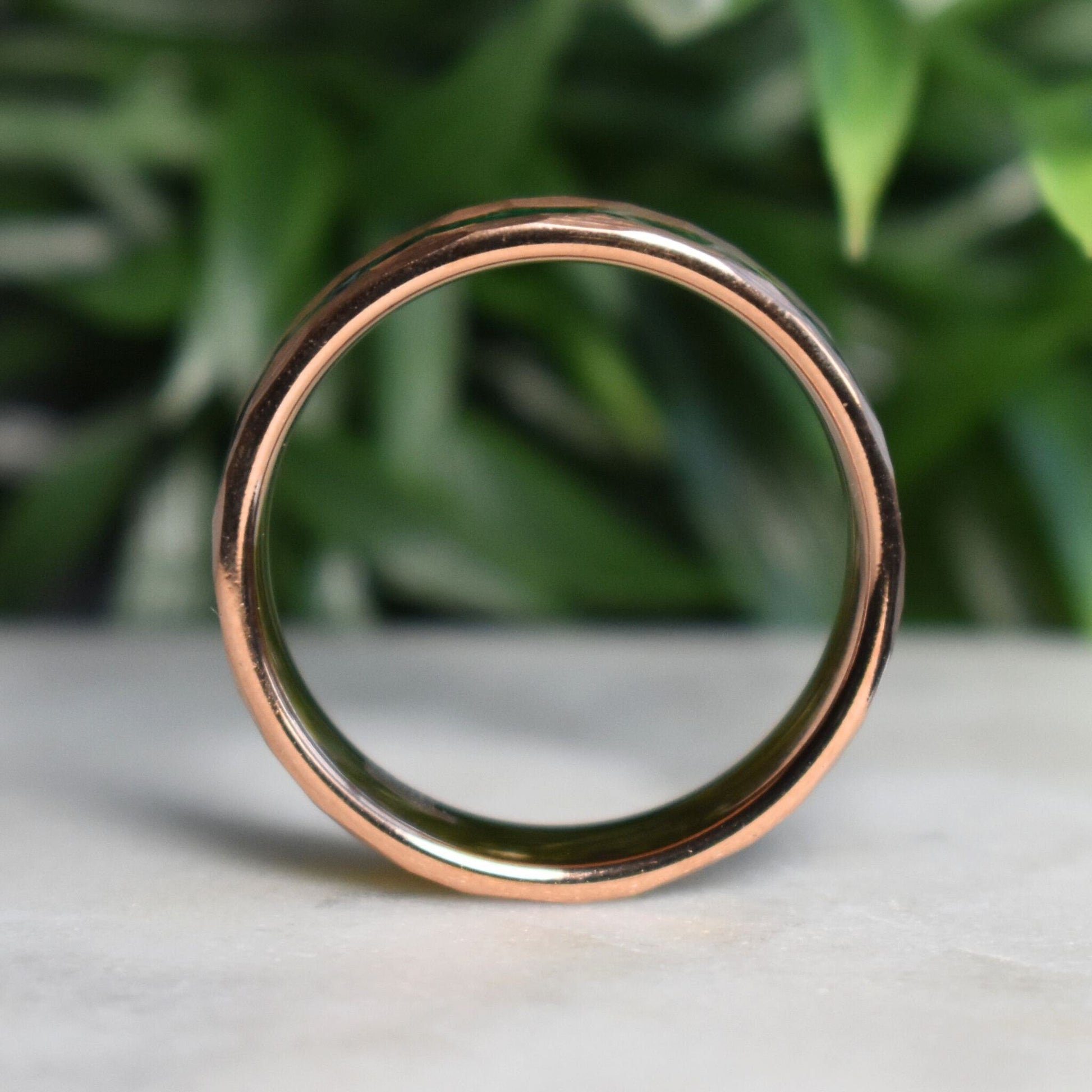 Tungsten 8mm Hammered Rose Gold Ring with Malachite Inlay